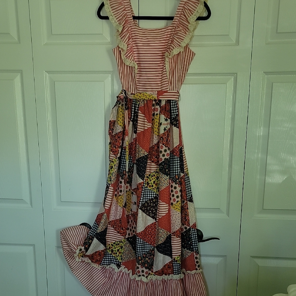 Vintage Boho Striped Patchwork Maxi Dress